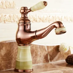 Traditional Bathroom Faucet Pull Out Basin Sink Mixer Taps Short/Tall, Vintage Brass Vessel Taps Ceramic Single Handle, with Cold and Hot Hose