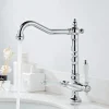 Traditional Kitchen Sink Mixer Faucet, Retro Style Vessel Kitchen Taps Dual Handles One Hole Rotatable Chrome/Brass/Nickel Brushed Standard Spout