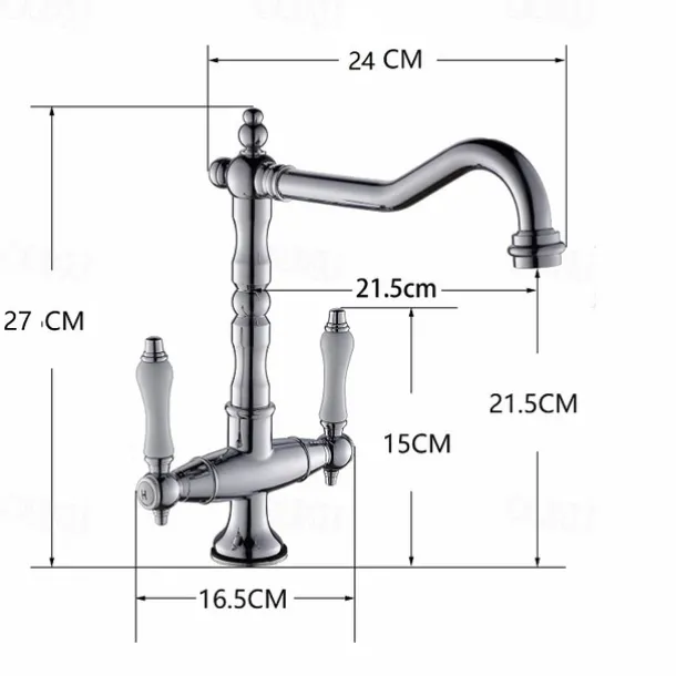 Traditional Kitchen Sink Mixer Faucet, Retro Style Vessel Kitchen Taps Dual Handles One Hole Rotatable Chrome/Brass/Nickel Brushed Standard Spout