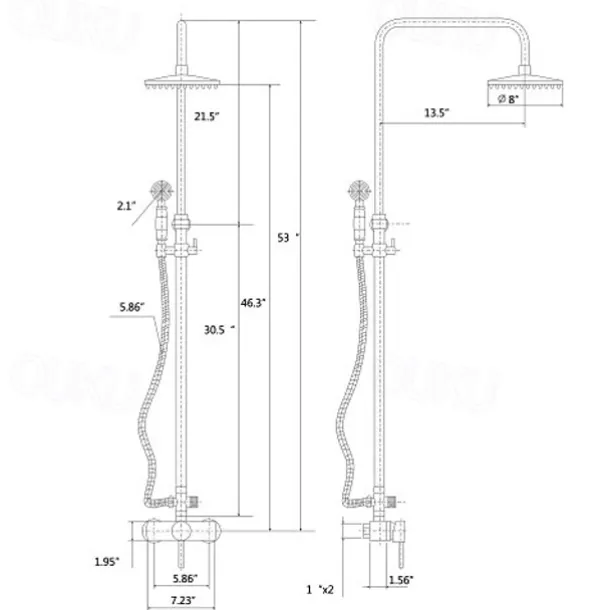 Traditional Shower Faucets Set, Wall Mount Antique Brass Tap with 8 Inch Round Rainfall Shower Head Wide Spout Brass Handheld Sprayer, Bathroom Shower System Vintage Brushed Rainfall Shower Suit
