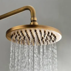 Traditional Shower Faucets Set, Wall Mount Antique Brass Tap with 8 Inch Round Rainfall Shower Head Wide Spout Brass Handheld Sprayer, Bathroom Shower System Vintage Brushed Rainfall Shower Suit