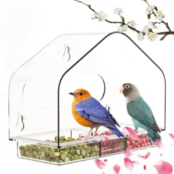 Transparent Acrylic Bird Feeder - Wall-Mounted, Suction Cup Design (Clear) - Easy to Clean & Weatherproof - Ideal for Elderly & Kids