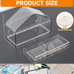 Transparent Acrylic Bird Feeder - Wall-Mounted, Suction Cup Design (Clear) - Easy to Clean & Weatherproof - Ideal for Elderly & Kids