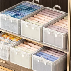 Transparent Folding Clothes Storage Box, Household Wardrobe Organizer, Layered Finishing Basket Frame