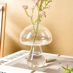 Transparent Glass Mushroom-Shaped Vase, Indoor Tabletop Floral Arrangement Container, Cozy Centerpiece for Home and Dining Room, Suitable for Flowers, Green Plants, and Hydroponic Decor