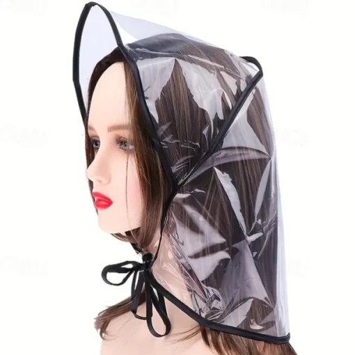 Transparent PVC Rain Bonnet Turban Hats, Non-Textile, Inelastic, Water-Resistant, Minimalist Design, Hand Washable, with Operation Instruction, for Women, Rainy Days and Outdoor Activities