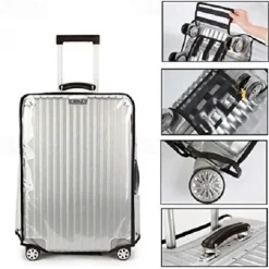 Transparent PVC Trolley Suitcase Protective Cover - Wear-Resistant Travel Case Dust Cover with Leather Trim