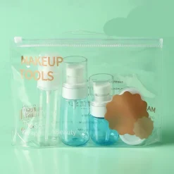 Travel Bottles Set 7-Piece, Refillable Cosmetic and Toiletry Containers, Shampoo, Lotion, Face Wash, Squeeze, Press, and Spray Bottles for Packing