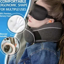 Travel Neck Pillow Chin Support Pillow Adjustable 100% Pure Memory Foam, New Ergonomic Design Soft Best Full Neck Surround Pillow Sleep for Home, Airplanes & Car