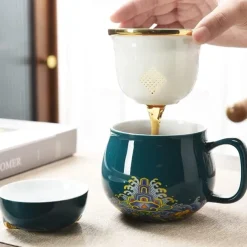 Travel Tea Set Ceramic Portable Lucky Cat Tea Mug - Perfect for Travel, Office, or as a Gift!