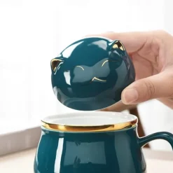 Travel Tea Set Ceramic Portable Lucky Cat Tea Mug - Perfect for Travel, Office, or as a Gift!
