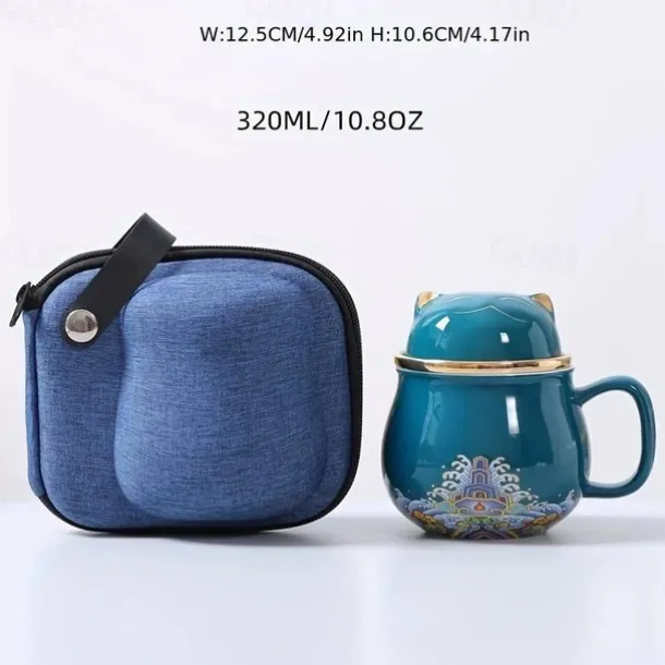 Travel Tea Set Ceramic Portable Lucky Cat Tea Mug - Perfect for Travel, Office, or as a Gift!