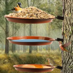 Tree Mounted Bird Feeder Bird Bath Installed on Wooden Fence Wall Tree Deck Stakes with Heavy Duty Iron Ring, Trees, Deck,Indoor and Outdoor Walls