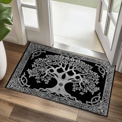 Tree of Life Black White Doormat Floor Mats Washable Rugs Kitchen Mat Non-Slip Oil Proof Rug Indoor Outdoor Mat Bedroom Decor Bathroom Mat Entrance Rug