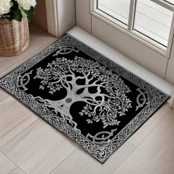Tree of Life Black White Doormat Floor Mats Washable Rugs Kitchen Mat Non-Slip Oil Proof Rug Indoor Outdoor Mat Bedroom Decor Bathroom Mat Entrance Rug