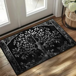 Tree of Life Black White Doormat Floor Mats Washable Rugs Kitchen Mat Non-Slip Oil Proof Rug Indoor Outdoor Mat Bedroom Decor Bathroom Mat Entrance Rug