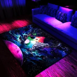 Tree of Life Blacklight Rug Carpet Floor Mat UV Reactive Glow in the Dark Rug Large Non-Slip Rug Mat Carpet for Room Decor