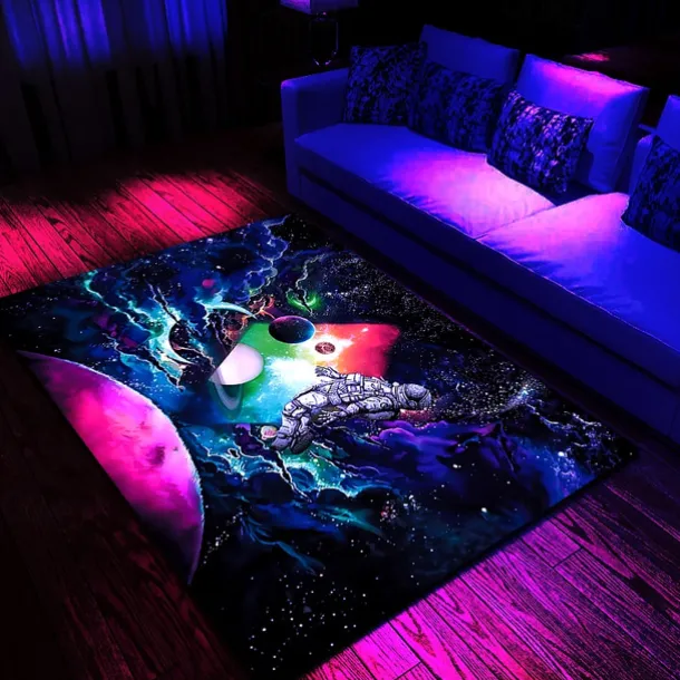 Tree of Life Blacklight Rug Carpet Floor Mat UV Reactive Glow in the Dark Rug Large Non-Slip Rug Mat Carpet for Room Decor