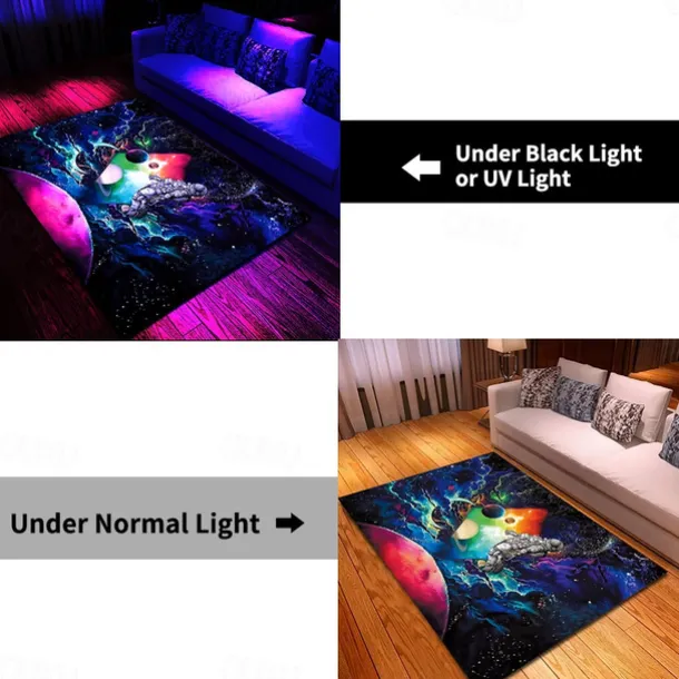 Tree of Life Blacklight Rug Carpet Floor Mat UV Reactive Glow in the Dark Rug Large Non-Slip Rug Mat Carpet for Room Decor