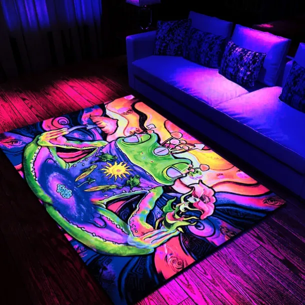 Tree of Life Blacklight Rug Carpet Floor Mat UV Reactive Glow in the Dark Rug Large Non-Slip Rug Mat Carpet for Room Decor