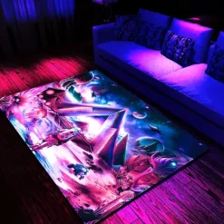Tree of Life Blacklight Rug Carpet Floor Mat UV Reactive Glow in the Dark Rug Large Non-Slip Rug Mat Carpet for Room Decor