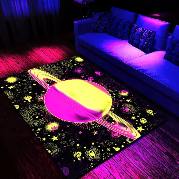 Tree of Life Blacklight Rug Carpet Floor Mat UV Reactive Glow in the Dark Rug Large Non-Slip Rug Mat Carpet for Room Decor