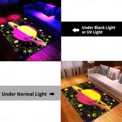 Tree of Life Blacklight Rug Carpet Floor Mat UV Reactive Glow in the Dark Rug Large Non-Slip Rug Mat Carpet for Room Decor