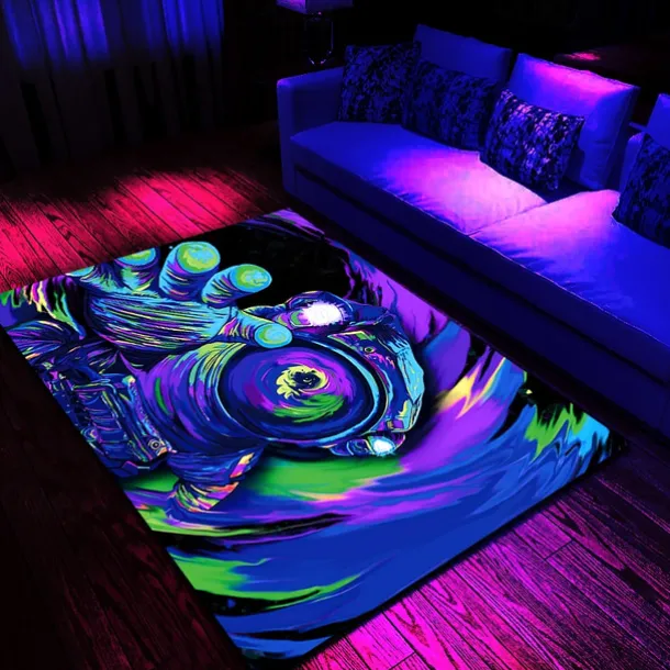 Tree of Life Blacklight Rug Carpet Floor Mat UV Reactive Glow in the Dark Rug Large Non-Slip Rug Mat Carpet for Room Decor
