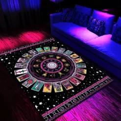 Tree of Life Blacklight Rug Carpet Floor Mat UV Reactive Glow in the Dark Rug Large Non-Slip Rug Mat Carpet for Room Decor