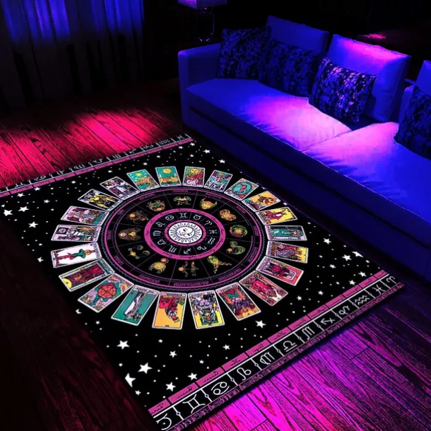Tree of Life Blacklight Rug Carpet Floor Mat UV Reactive Glow in the Dark Rug Large Non-Slip Rug Mat Carpet for Room Decor