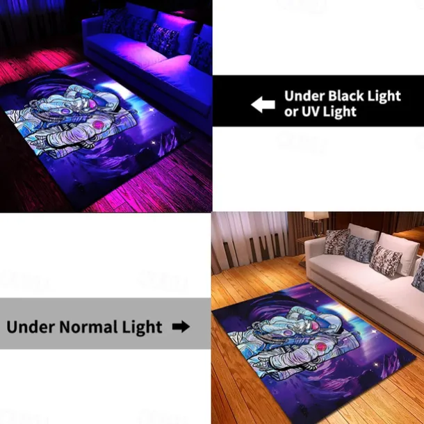 Tree of Life Blacklight Rug Carpet Floor Mat UV Reactive Glow in the Dark Rug Large Non-Slip Rug Mat Carpet for Room Decor