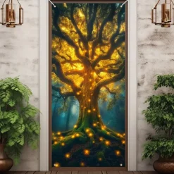 Tree of Life Door Covers Mural Decor Door Tapestry Door Curtain Decoration Backdrop Door Banner Removable for Front Door Indoor Outdoor Home Room Decoration Farmhouse Decor Supplies