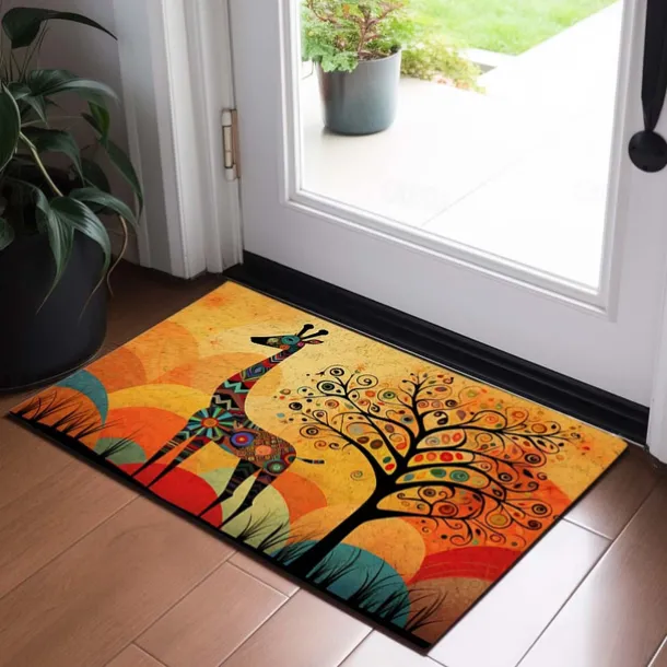 Tree of Life Giraffe Doormat Floor Mats Washable Rugs Kitchen Mat Non-Slip Oil Proof Rug Indoor Outdoor Mat Bedroom Decor Bathroom Mat Entrance Rug