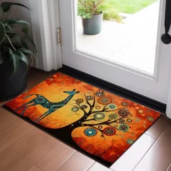 Tree of Life Giraffe Doormat Floor Mats Washable Rugs Kitchen Mat Non-Slip Oil Proof Rug Indoor Outdoor Mat Bedroom Decor Bathroom Mat Entrance Rug