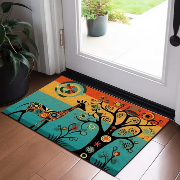 Tree of Life Giraffe Doormat Floor Mats Washable Rugs Kitchen Mat Non-Slip Oil Proof Rug Indoor Outdoor Mat Bedroom Decor Bathroom Mat Entrance Rug