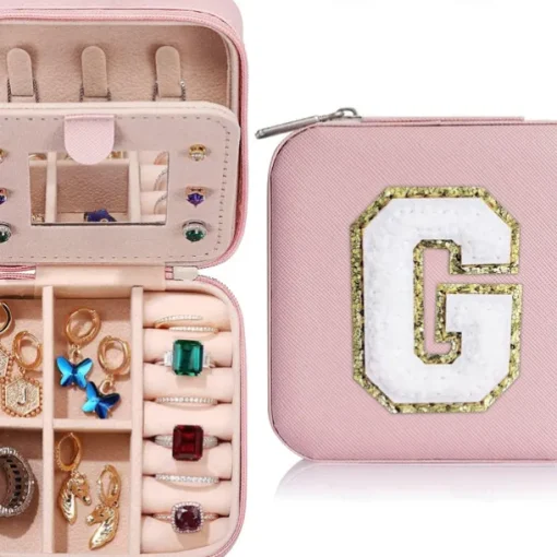 Trendy Travel Jewelry Case, Personalized Gifts,Pink Travel Jewelry Box,Birthday Gifts for Women Valentine's Day Gifts for Teens Girls Initial Travel Jewelry Case