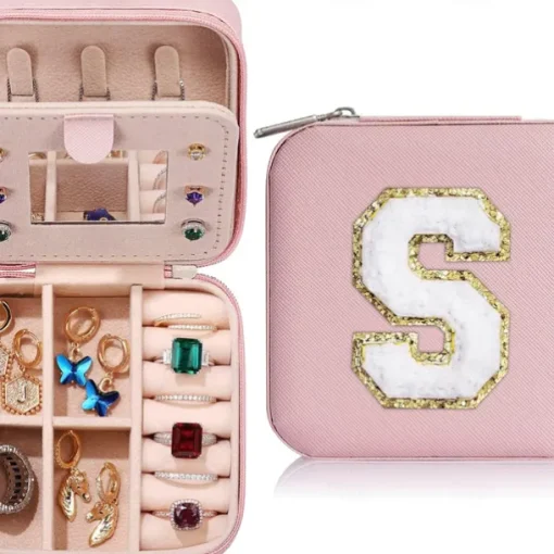 Trendy Travel Jewelry Case, Personalized Gifts,Pink Travel Jewelry Box,Birthday Gifts for Women Valentine's Day Gifts for Teens Girls Initial Travel Jewelry Case