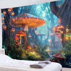 Trippy Forest Mushrooms Hanging Tapestry Wall Art Large Tapestry Mural Decor Photograph Backdrop Blanket Curtain Home Bedroom Living Room Decoration
