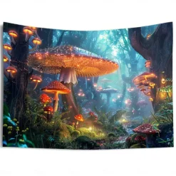Trippy Forest Mushrooms Hanging Tapestry Wall Art Large Tapestry Mural Decor Photograph Backdrop Blanket Curtain Home Bedroom Living Room Decoration