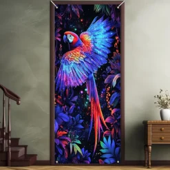 Tropical Bird Door Covers Mural Decor Door Tapestry Door Curtain Decoration Backdrop Door Banner Removable for Front Door Indoor Outdoor Home Room Decoration Farmhouse Decor Supplies