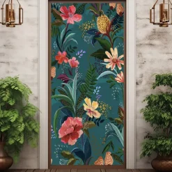 Tropical Flowers Door Decorations Door Covers Door Tapestry Door Curtain Decoration Backdrop Indoor/Outdoor Door Banner for Front Door Farmhouse