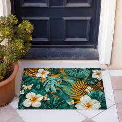 Tropical Leaves Doormat Non-Slip Oil Proof Rug Indoor Outdoor Mat Bedroom Decor Bathroom Mat Entrance Rug Door Mat