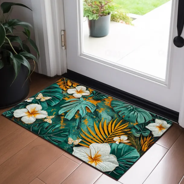 Tropical Leaves Doormat Non-Slip Oil Proof Rug Indoor Outdoor Mat Bedroom Decor Bathroom Mat Entrance Rug Door Mat