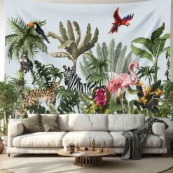 Tropical Plants Birds Hanging Tapestry Wall Art Large Tapestry Mural Decor Photograph Backdrop Blanket Curtain Home Bedroom Living Room Decoration