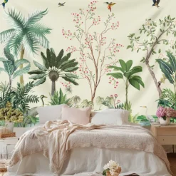 Tropical Plants Birds Hanging Tapestry Wall Art Large Tapestry Mural Decor Photograph Backdrop Blanket Curtain Home Bedroom Living Room Decoration