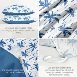 Tropical Sunset Palm Tree Duvet Cover Set, Soft Microfiber Bedding, Fade-Resistant, Includes Duvet Cover and Pillowcases, Tropical Beach Theme, Machine Washable, Queen, King, Twin Sizes