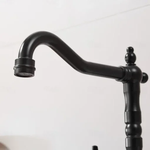 Twin Lever Traditional Kitchen Sink Mixer Taps, Dual Lever Cold and Hot Faucet Deck Mounted, 360° Swivel Spout Sink Tap with 2 Ceramic Handles, Antique Brass Classic Double Handle for Kitchen Bathroom