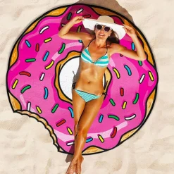 Ultra Fine Fiber Shaped Beach Towel Gigantic Pink Donut Beach Blanket– Fun Beach Blanket Perfect for The Beach, Pool, Lake and More