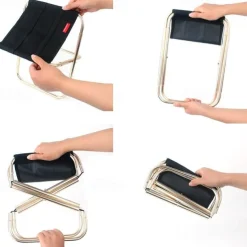 Ultralight Camping Stool Collapsible Stool Portable Folding Stool for Adults Fishing Outdoor Hiking Gardening Backpacking Travelling Walking with Carry Bag,Metallic