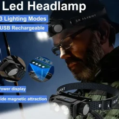 Ultra-Light USB Rechargeable HeadLamp with Magnet & Power Display - 3 Modes Portable & Bright for Night Work Hiking Camping Travel & Dog Walks (Batteries Included)